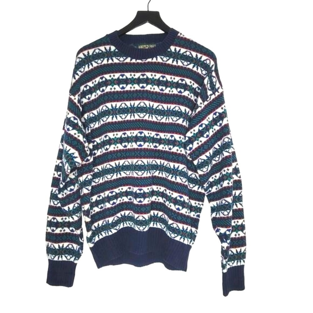 Vintage American Eagle‎ Sweater Striped Fisherman Crew Neck Grandpa Multicolor L